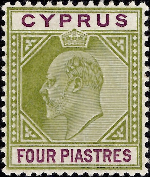 Cyprus: 1905 4pi. Olive-Green & Purple. SG 66 (MLH)