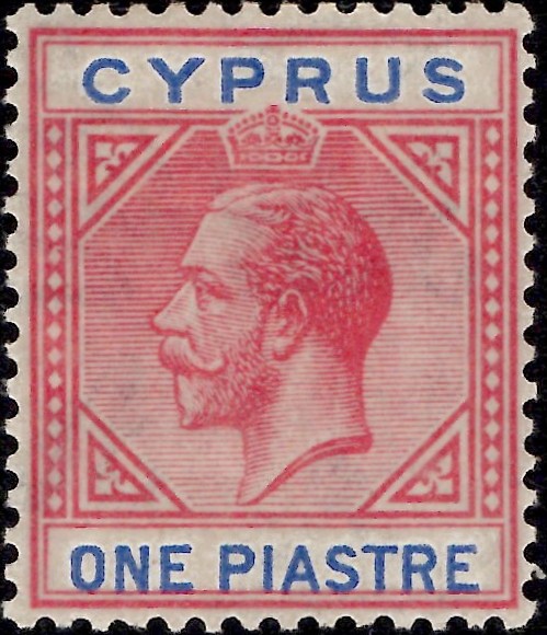 Cyprus: 1921-23 1pi. Carmine & Blue. SG 89 (MLH)