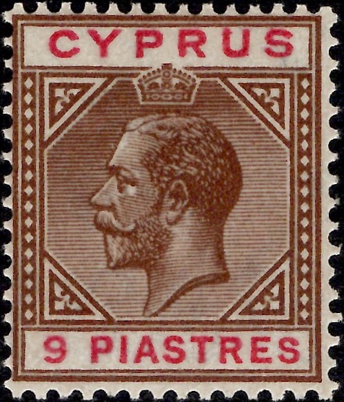 Cyprus: 1922 9pi. Brown & Carmine. SG 97 (MLH)