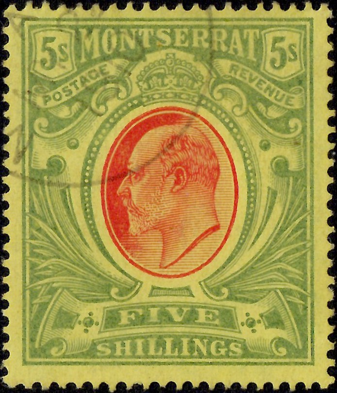 Montserrat: 1909 5s. Red & Green/Yellow. SG 47 (FU)