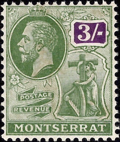 Montserrat: 1922-29 3s. Green & Violet. SG 81 (MNH)