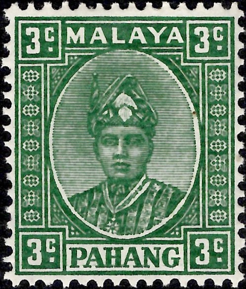 Pahang: 1935-41 3c. Green (Thin Striated Paper). SG 31a (MLH)