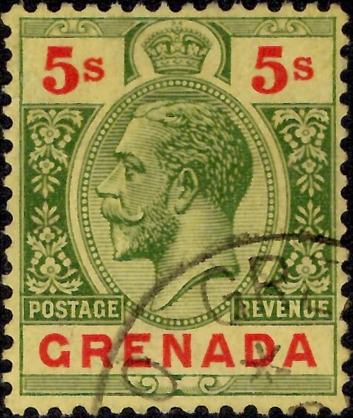 Grenada: 1923 5s. Green & Red/Pale Yellow. SG 133 (FU)