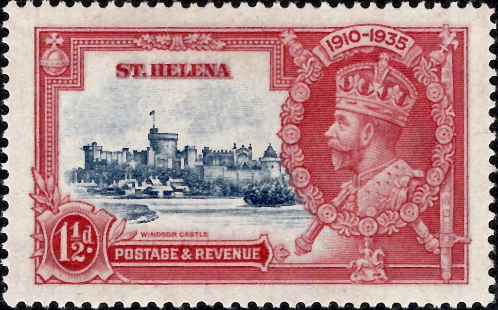Saint Helena: 1935 Silver Jubilee 1½d. Deep Blue & Carmine with Diagonal Line by Turret. SG 124f (MH)