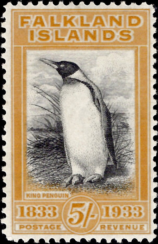 Falkland Islands: 1933 Centenary 5s. Black & Yellow. SG 136 (MLH)