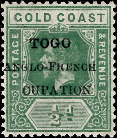 Togo: 1915 ½d. Green with 'CUPATION' for 'OCCUPATION'. SG H34e (MNH)