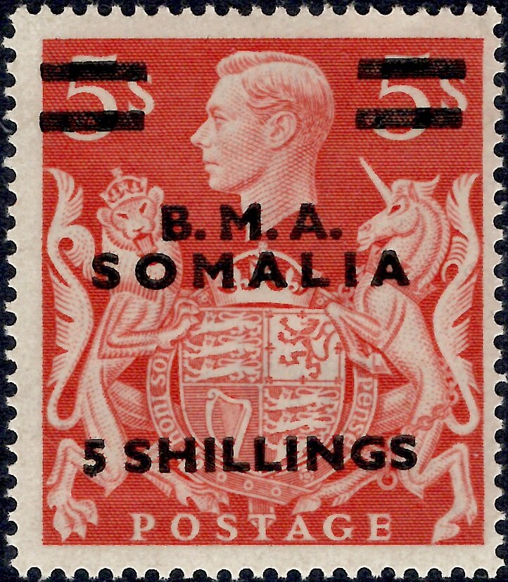 British Occ. Italian Colonies (Somalia): 1948 5s. on 5s. Red. SG S20 (MNH)