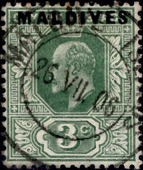 Maldive Islands: 1906 3c. Green. SG 2 (FU)