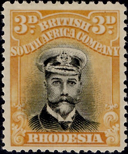 Rhodesia: 1918-21 3d. Black & Yellow, Perf. 14. SG 259 (MLH)