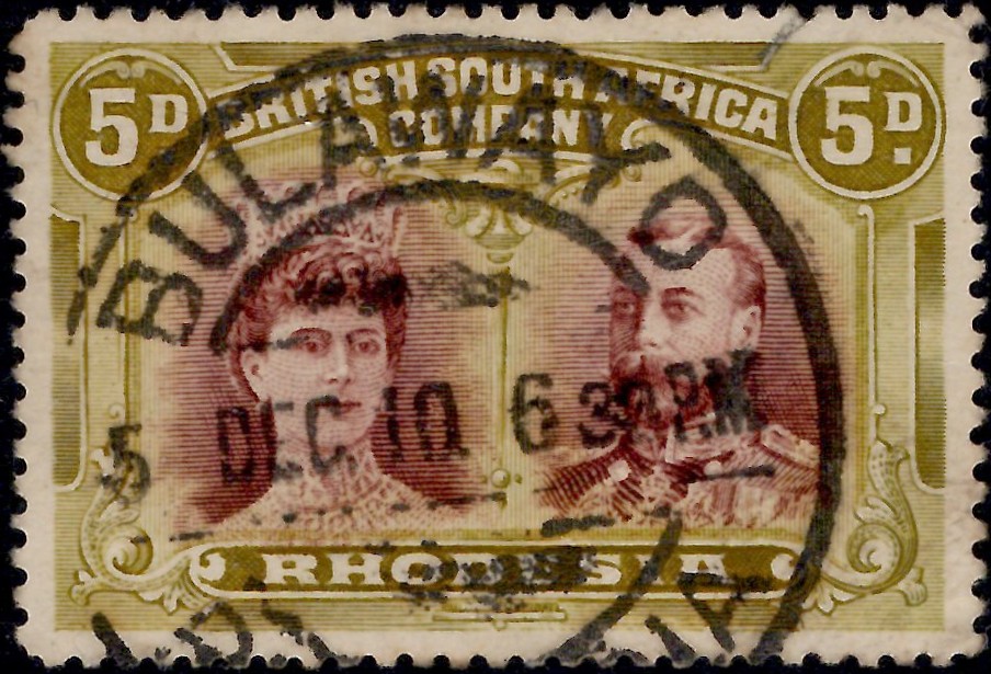 Rhodesia: 1910-13 5d. Purple-Brown & Olive-Yellow. SG 141a (FU)