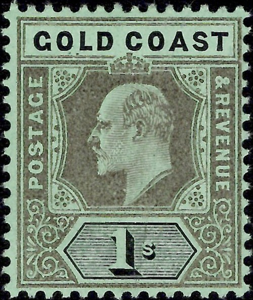 Gold Coast: 1909 1s. Black/Green. SG 65 (MLH)