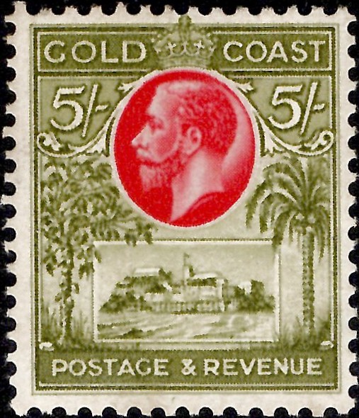Gold Coast: 1928 5s. Carmine & Sage-Green. SG 112 (MLH)