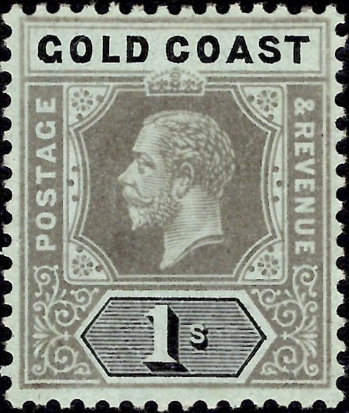 Gold Coast: 1916 1s. Black/Blue-Green, Olive Back. SG 79c (MLH)