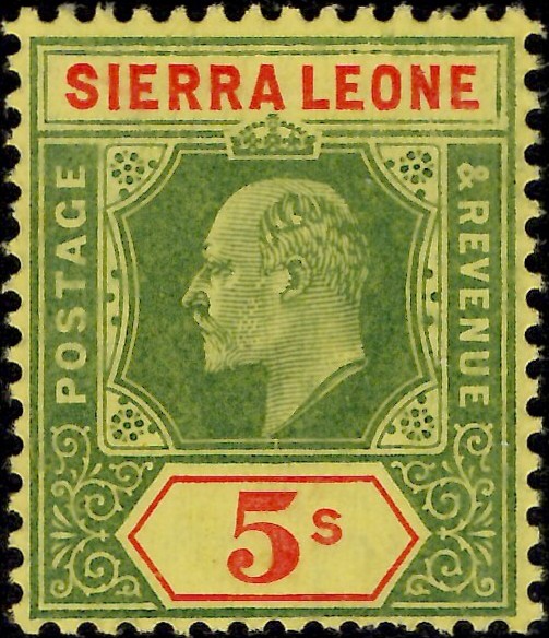 Sierra Leone: 1908 5s. Green & Red/Yellow. SG 110 (MLH)